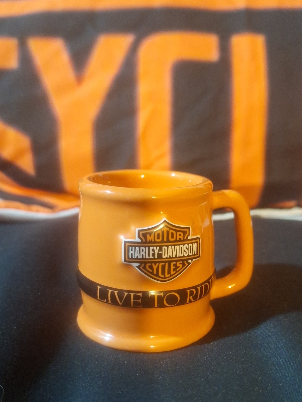 Harley-Davidson Orange Ceramic 'Live to Ride' Logo Shot Glass